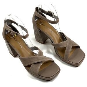 Donald Pliner Trista Taupe Suede Sandal Platform Womens Size 7.5 Ankle Strap New